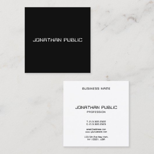 Aangepaste zwarte & witte moderne, eenvoudige Sjab Vierkante Visitekaartje (Voorkant / Achterkant)