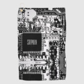 Aangepaste zwarte witte PCB printplaat Geek Golfhanddoek (Voorkant)