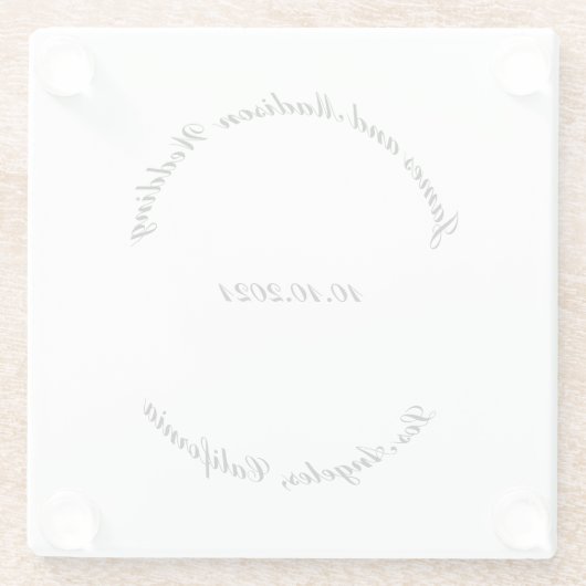 Aangepaste zwarte witte script Naam datum huwelijk Glazen Onderzetter (Achterkant)