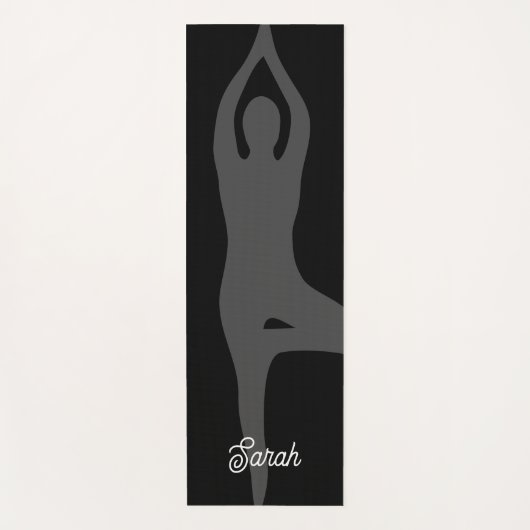 Aangepaste zwarte yogamat met boompose silhouet (Voorkant)
