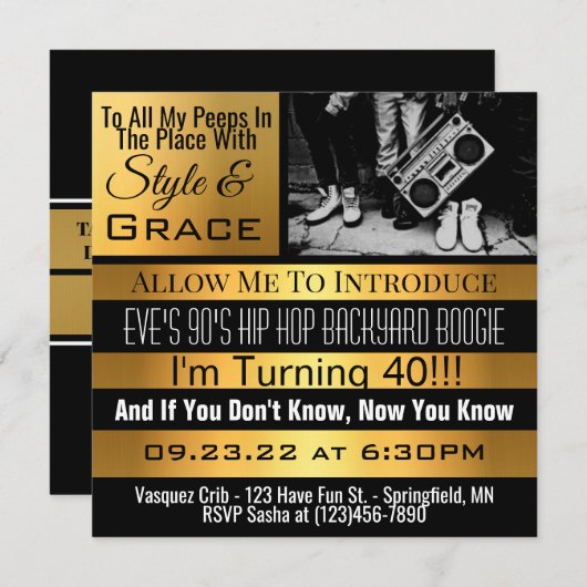 Aangepersonaliseerde 90 hip-opper-dag-partij zal u kaart (Voorkant / Achterkant)