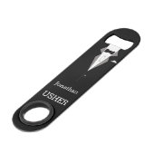 Aangepersonaliseerde bottenopener, Tuxedo Party We Speed Flessenopener (Voorkant Gekanteld)
