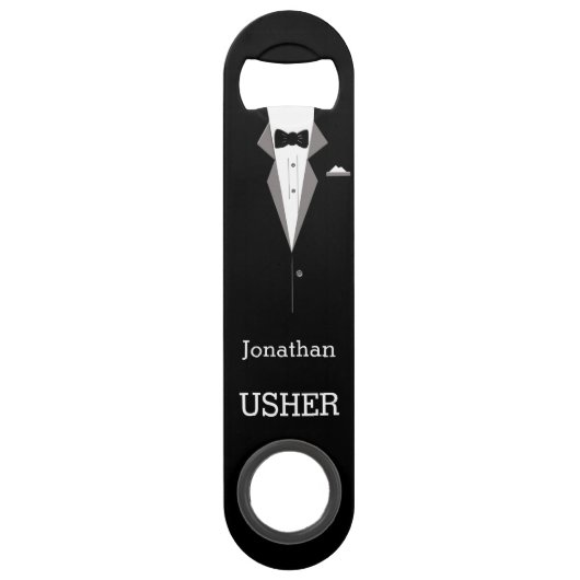 Aangepersonaliseerde bottenopener, Tuxedo Party We Speed Flessenopener (Voorkant)