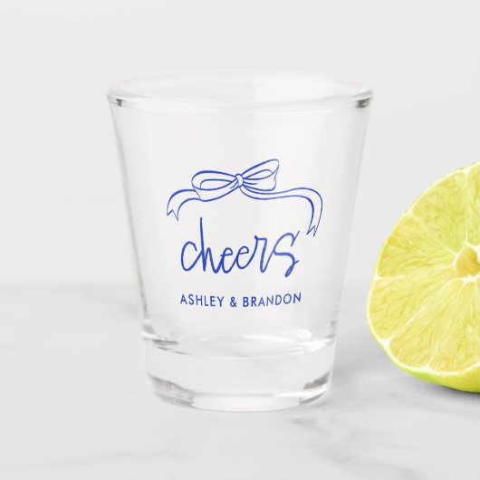 Aangepersonaliseerde Cheers French Blue Wedding Sh Shot Glas (Voorkant)