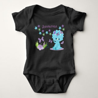 Aangepersonaliseerde Floral Blue Baby Dinosaur Romper