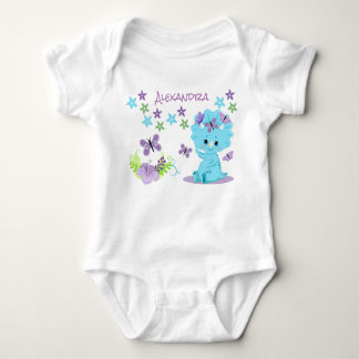 Aangepersonaliseerde Floral Blue Baby Dinosaur Romper