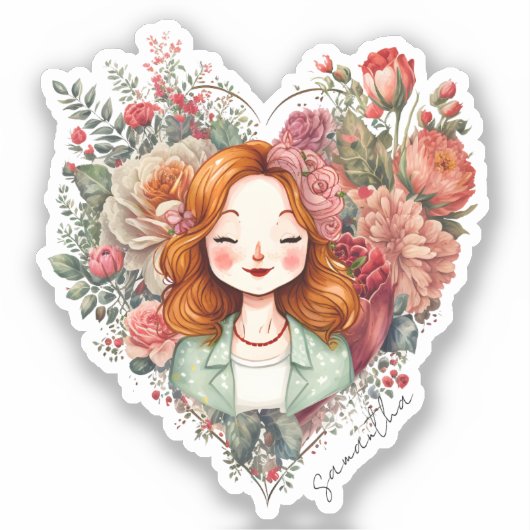 Aangepersonaliseerde Floral  Lady Sticker (Voorkant)