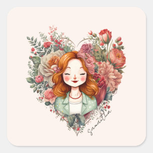 Aangepersonaliseerde Floral  Lady Vierkante Sticker