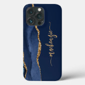 Aangepersonaliseerde handtekening Navy Blue Gold A Case-Mate iPhone Case (Achterkant)