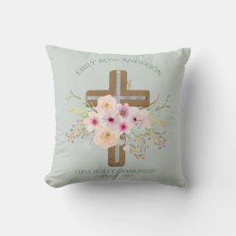 Aangepersonaliseerde Heilige Communie Floral Cross Kussen