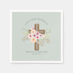 Aangepersonaliseerde Heilige Communie Floral Cross Servet