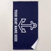 Aangepersonaliseerde marinehanddoek met blauw boot strandlaken (Voorkant)