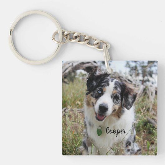 Aangepersonaliseerde Merle Australian Shepherd Pup Sleutelhanger (Voorkant)