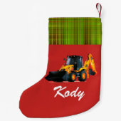 Aangepersonaliseerde Modern Yellow Loader Tractor  Kleine Kerstsok (Achterkant)