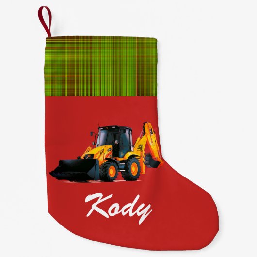 Aangepersonaliseerde Modern Yellow Loader Tractor  Kleine Kerstsok (Voorkant)