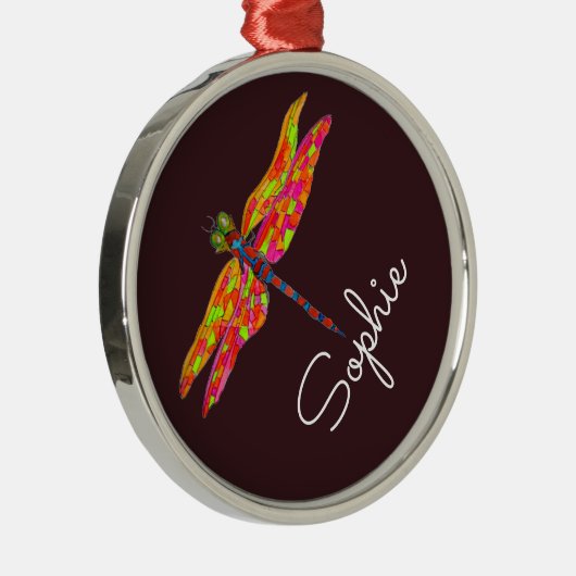 Aangepersonaliseerde naam Dragonfly art insect Metalen Ornament (Rechts)