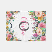 Aangepersonaliseerde naam Monogram Waterverf Flora Fleece Deken (Voorkant (Horizontaal))