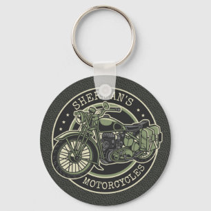 Aangepersonaliseerde NAAM Retro Militaire motorfie Sleutelhanger