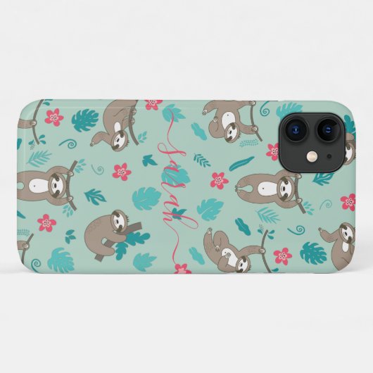 Aangepersonaliseerde naam van Cute Sloth Pattern Case-Mate iPhone Case (Achterkant (horizontaal))