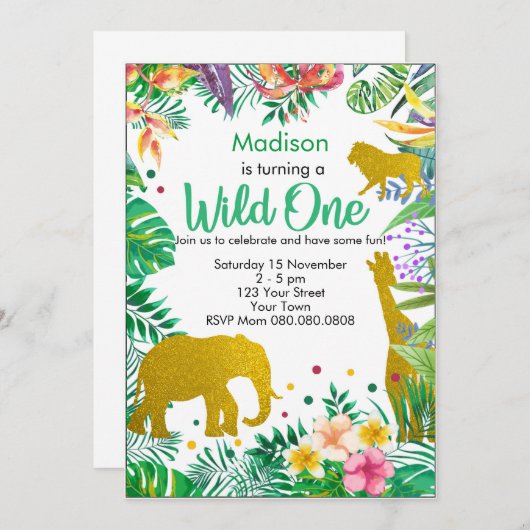 Aangepersonaliseerde Oerwoud Safari 1e verjaardag Kaart (Voorkant / Achterkant)