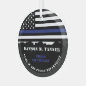 Aangepersonaliseerde politiefunctionaris Thin Blue Glas Ornament (Voorkant links)