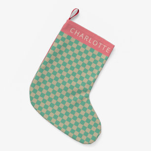 Aangepersonaliseerde retroresthetisch checkboard kleine kerstsok