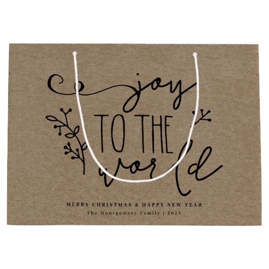 Aangepersonaliseerde Rustic Merry kerst Kraft-naam Groot Cadeauzakje (Voorkant)
