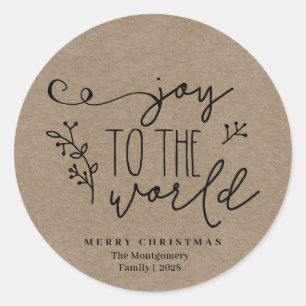 Aangepersonaliseerde Rustic Merry kerst Kraft-naam Ronde Sticker