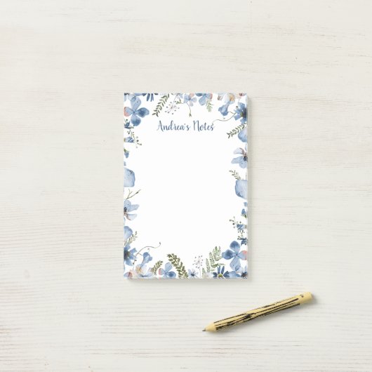 Aangepersonaliseerde Stusty Blauwe Wildbloemen Pos Post-it® Notes (Op bureau)