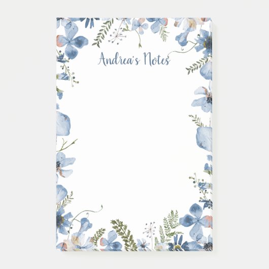 Aangepersonaliseerde Stusty Blauwe Wildbloemen Pos Post-it® Notes (Voorkant)