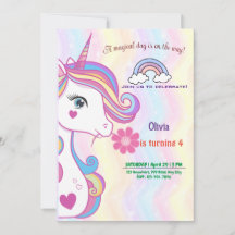 Aangepersonaliseerde Unicorn Birthday Uitnodiging 
