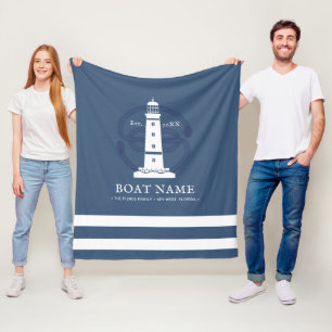 Aangepersonaliseerde vuurtoren Boat naam Modern Fleece Deken