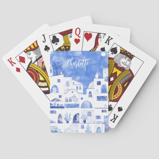 Aangepersonaliseerde Waterverf Santorini Pokerkaarten (Achterkant)