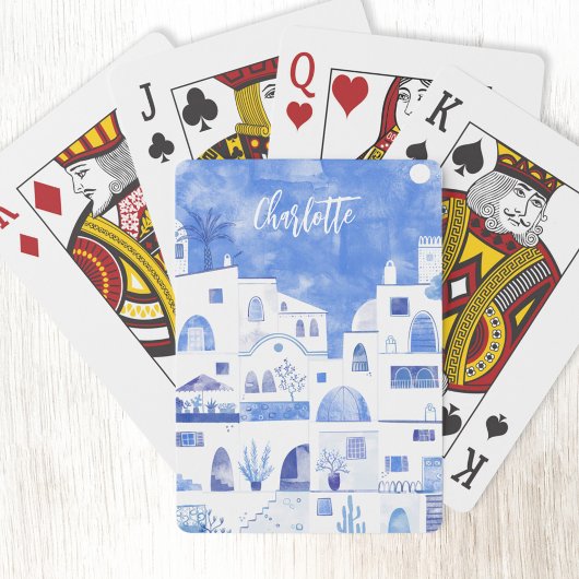Aangepersonaliseerde Waterverf Santorini Pokerkaarten