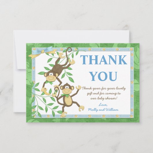 Aankertkaart voor babyfeest met aapje bedanken bedankkaart (Voorkant)