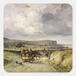 Aankomst van een Stagecoach in Treport, 1878 Vierkante Sticker