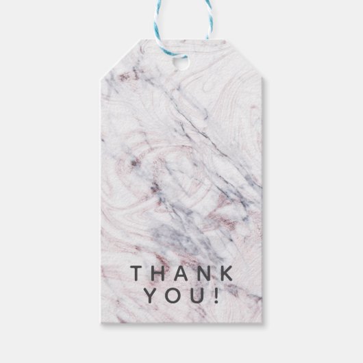 Aankomst van Roos White & Grey Marble Swirl Chic P Cadeaulabel (Voorkant)