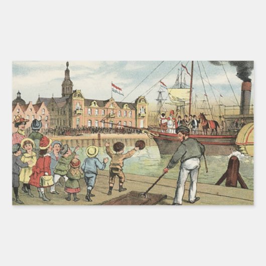 Aankomst van Sinterklaas Dutch St. Nick  Rechthoekige Sticker (Voorkant)