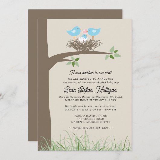 Aankondiging adoptie Baby Bird's Nest (Voorkant / Achterkant)
