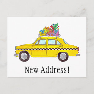 Aankondiging Adres Gele Taxi Kerst Geschenken Briefkaart