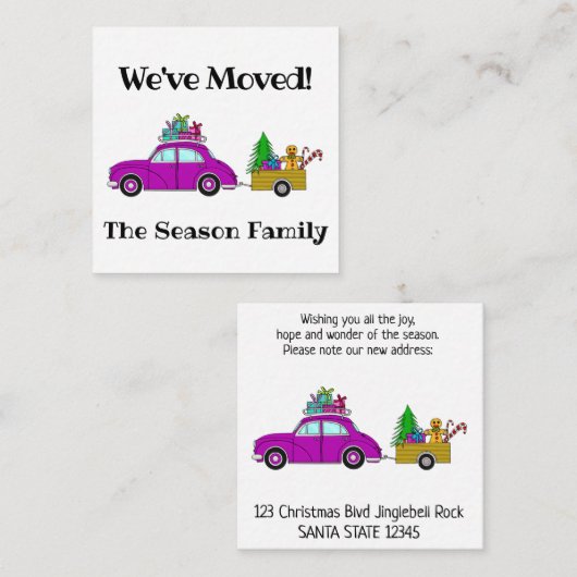 Aankondiging adres paarse auto kerstcadeaus (Voorkant / Achterkant)