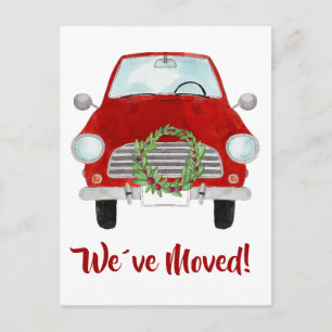 Aankondiging adres Rode auto met Christus  briefka Briefkaart