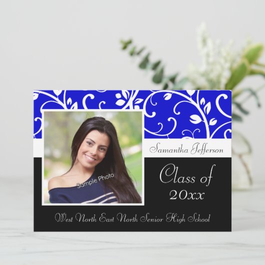 Aankondiging Afstuderen blauw Zwirly Vine (Staand voorkant)