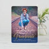 Aankondiging Afstuderen blauwe glitter Overlay (Staand voorkant)