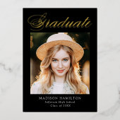 Aankondiging Afstuderen Elegant Gold Foil Script (Voorkant)