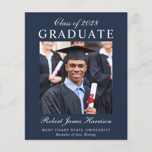 Aankondiging Afstuderen Elegant Photo Blue Budget (Voorkant)