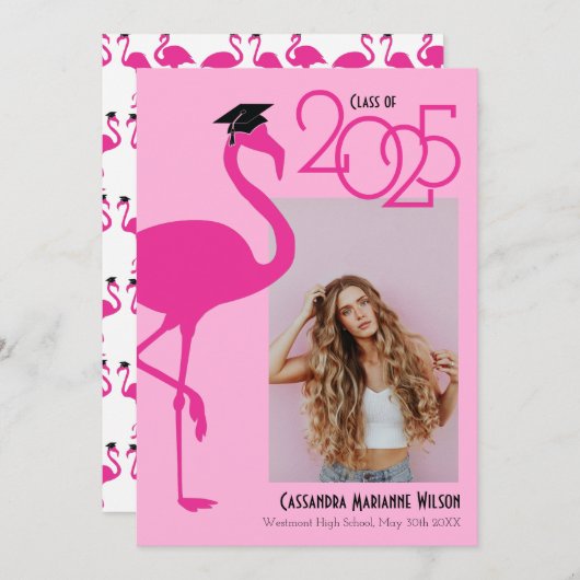 Aankondiging Afstuderen Flamingo Tropical Photo  (Voorkant / Achterkant)