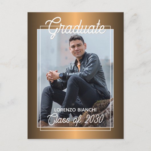 Aankondiging Afstuderen Glossy Faux Red Copper Briefkaart (Voorkant)