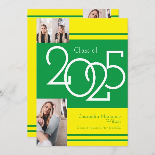 Aankondiging Afstuderen Groene Gele Schoolkleuren (Voorkant / Achterkant)