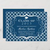 Aankondiging afstuderen marinewitte quatrefolie (Voorkant / Achterkant)